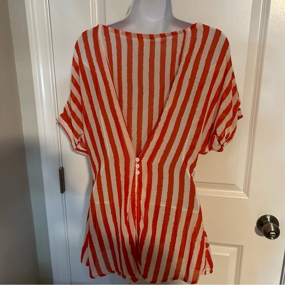 Ceres Women’s Large Top Orange White Stripe Sheer - Picture 4 of 6